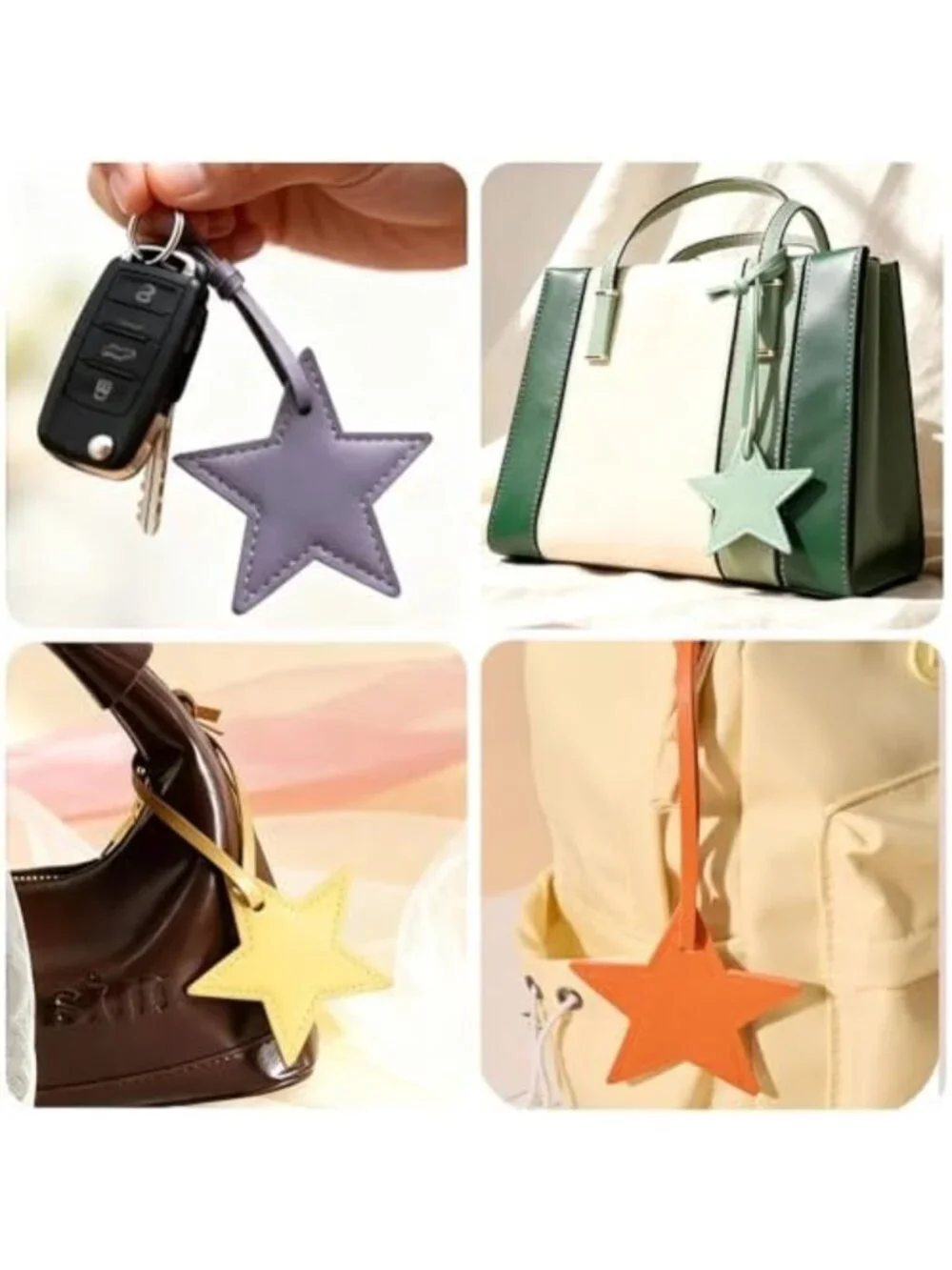 9 Colorful Star Leather Charms - Versatile Five-Pointed Keychain & Bag Ornaments